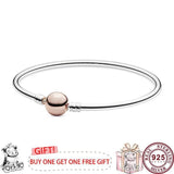 925 Silver Pan Bracelet with Rose Clasp for European Charm Bracelets