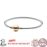 925 Silver Pan Bracelet with Rose Clasp for European Charm Bracelets