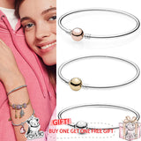 925 Silver Pan Bracelet with Rose Clasp for European Charm Bracelets