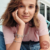 925 Silver Pan Bracelet Snake Chain Circular Clasp Bangle