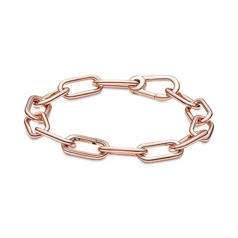 925 Silver Pan Bracelet Snake Chain Circular Clasp Bangle