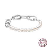 925 Silver Pan Bracelet Snake Chain Circular Clasp Bangle
