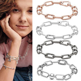 925 Silver Pan Bracelet Snake Chain Circular Clasp Bangle
