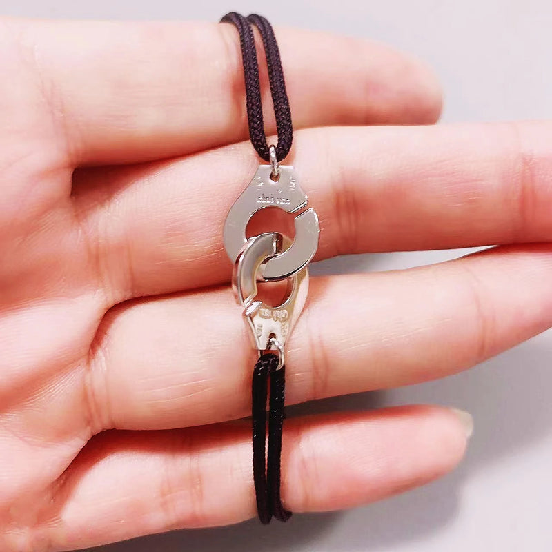 925 Silver R15 Handcuffs Bracelet on Cord Menottes Gift