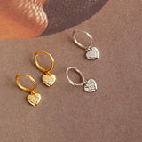 925 Silver Flower Heart Zirconia Hoop Earrings