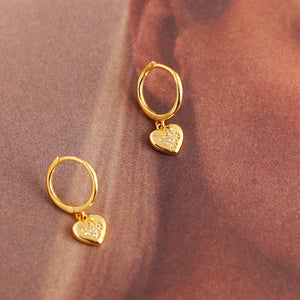 925 Silver Flower Heart Zirconia Hoop Earrings