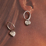 925 Silver Flower Heart Zirconia Hoop Earrings
