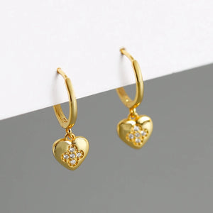 925 Silver Flower Heart Zirconia Hoop Earrings