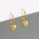 925 Silver Flower Heart Zirconia Hoop Earrings