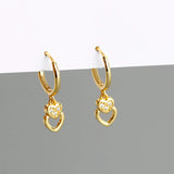 925 Silver Heart CZ Dangle Hoop Earrings