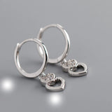 925 Silver Heart CZ Dangle Hoop Earrings