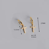 925 Silver Christian Cross Zirconia Hoop Earrings