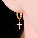 925 Silver Christian Cross Zirconia Hoop Earrings