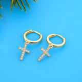 925 Silver Christian Cross Zirconia Hoop Earrings