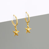 925 Silver Starfish Zirconia Pendant Hoop Earrings for Women