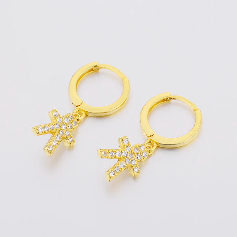 925 Silver Golden Boy CZ Flat Hoop Earrings for Women