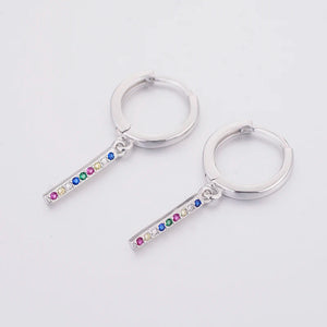 925 Silver Rainbow Zircon Piercing Hoop Earring For Women