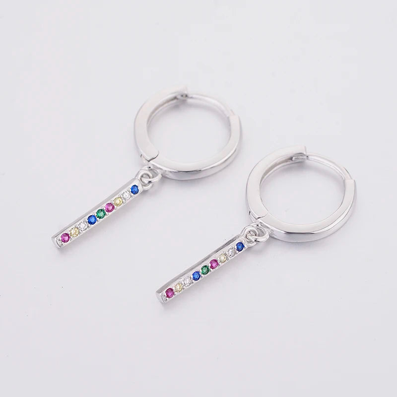 925 Silver Rainbow Zircon Piercing Hoop Earring For Women