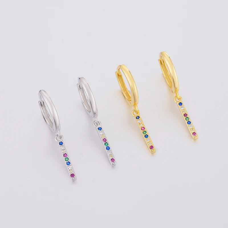 925 Silver Rainbow Zircon Piercing Hoop Earring For Women