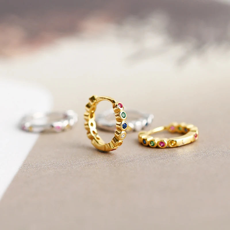 925 Silver Rainbow Zircon Hoop Earring