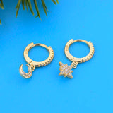 925 Silver Moon & Star CZ Asymmetric Hoop Earrings