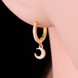 925 Silver Moon & Star CZ Asymmetric Hoop Earrings