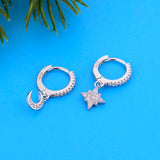 925 Silver Moon & Star CZ Asymmetric Hoop Earrings