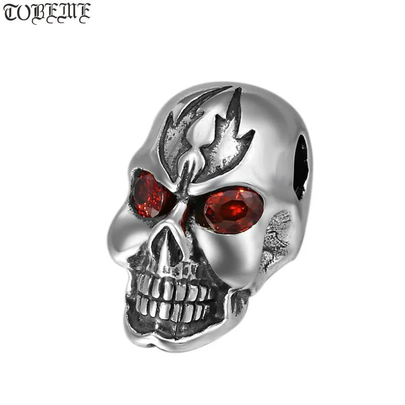 925 Silver Skull Bead Pendant Hiphop Rock Jewelry