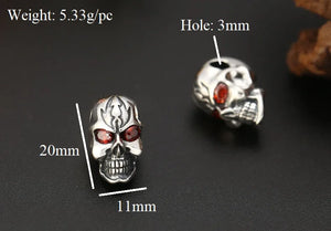 925 Silver Skull Bead Pendant Hiphop Rock Jewelry