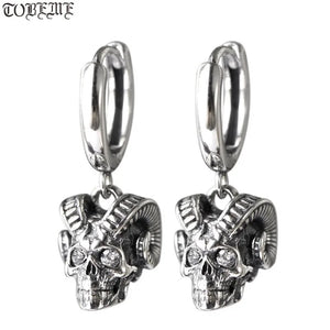 925 Silver Skull Earrings Vintage Sterling Silver Sheep horn Skeleton Earrings