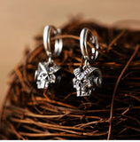 925 Silver Skull Earrings Vintage Sterling Silver Sheep horn Skeleton Earrings