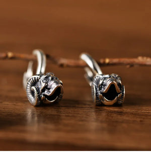 925 Silver Skull Earrings Vintage Sterling Silver Sheep horn Skeleton Earrings