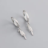 925 Silver Bird Parrot Zirconia Pendant Hoop Earrings