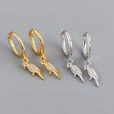 925 Silver Bird Parrot Zirconia Pendant Hoop Earrings