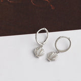 925 Silver Sea Shell Zircon Pendant Hoop Earrings