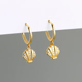 925 Silver Sea Shell Zircon Pendant Hoop Earrings
