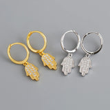 925 Silver Hand of Fatima Earrings with Zircon