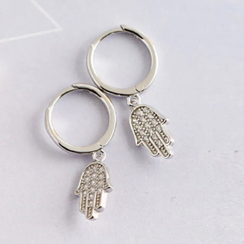 925 Silver Hand of Fatima Earrings with Zircon