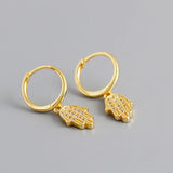 925 Silver Hand of Fatima Earrings with Zircon