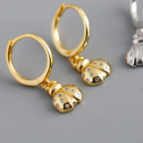 925 Silver Ladybug Zircon Piercing Hoop Earrings