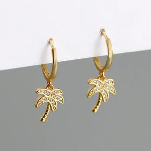 925 Silver Small Circle Palm Tree Earrings