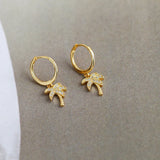 925 Silver Small Circle Palm Tree Earrings