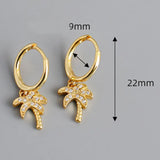 925 Silver Small Circle Palm Tree Earrings