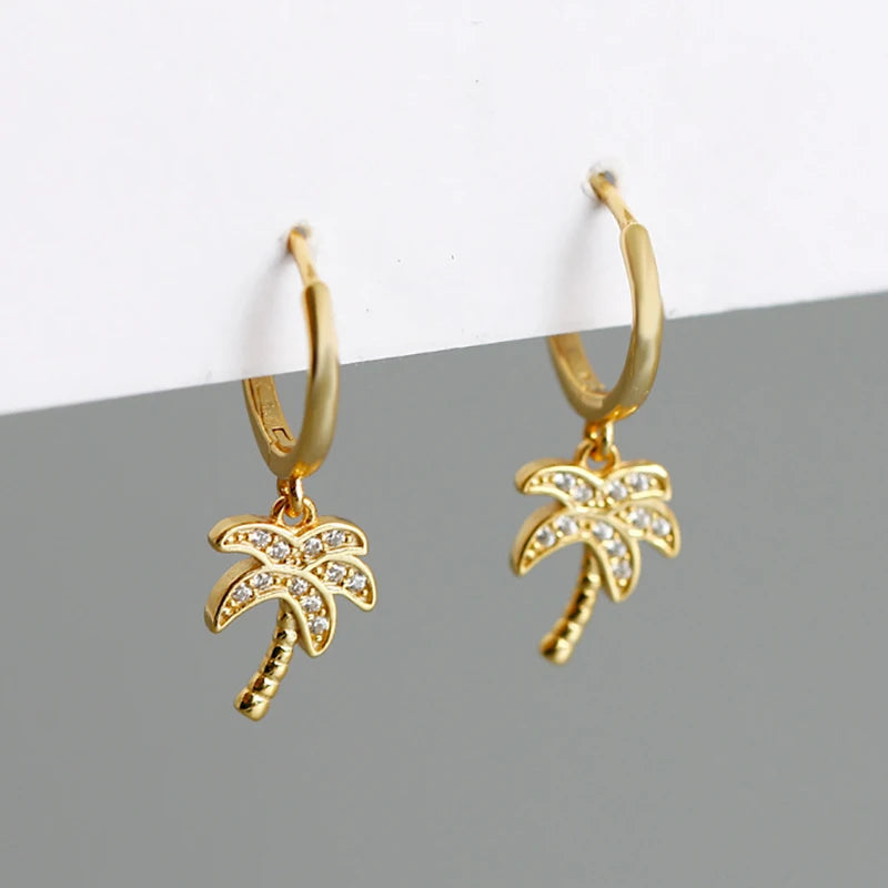 925 Silver Small Circle Palm Tree Earrings