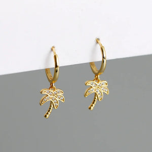 925 Silver Small Circle Palm Tree Earrings