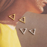 925 Silver Small Golden Fold Triangle Huggie Hoop Earring Ear Ring Clip