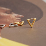 925 Silver Small Golden Fold Triangle Huggie Hoop Earring Ear Ring Clip