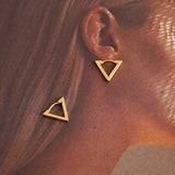 925 Silver Small Golden Fold Triangle Huggie Hoop Earring Ear Ring Clip