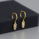 925 Silver Fish Bone Pendant Zircon Hoop Earrings for Women