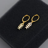 925 Silver Fish Bone Pendant Zircon Hoop Earrings for Women